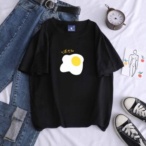 Summer cartoon personality female T-shirt Harajuku loose casual oversize three-way round neck short-sleeved couple top