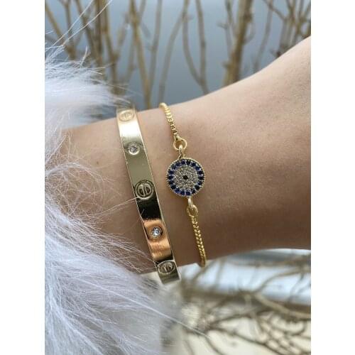 Womens Gold Color 2 Li Kombin Bangle Set Color Are Not Gold Plated Zircon Stone Bracelet