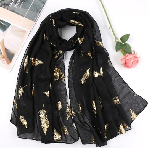 Ladies Fashion Gold Feather Viscose Shawl Scarf Women High Quality Pashminas Stole Bufandas Muslim Hijab Snood 180*75Cm
