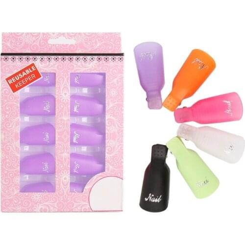 10pcs/Set Nail Polish Remover Durable Plastic Nail Soak Off Cap Clip UV Gel Polish Remover Silicone Wrap Tool Nail Art