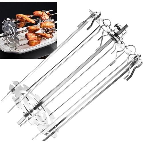 10 Fork BBQ Steel Metal Roaster Rotisserie Skewers Needle Cage Oven Kebab Maker Grill BBQ Grill Mat Grilled Chicken Rack