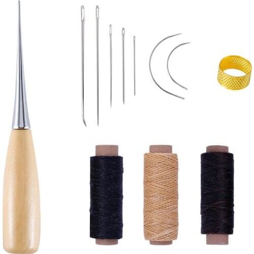 12pcs Hand Stitching Leather Craft Kit Starter Tools Set Hand Sewing Needles Waxed Thread Awl Sewing Supplies for Leather Repair