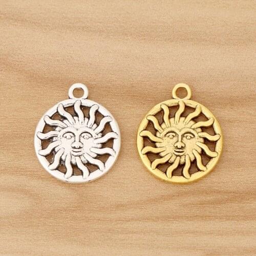 20 Pieces Tibetan Silver/Gold Sun Round Charms Pendants 2 Sided for DIY Necklace Bracelet Jewellery Making Accessories 17mm