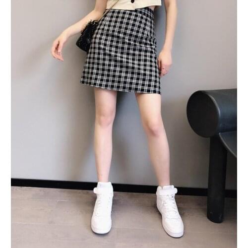 2020 New Woman Fashion Preppy Style High-Waisted Skirt Black Chequered A-shaped Charming Fashion Kawaii Sweet Short Skirt XS-5XL