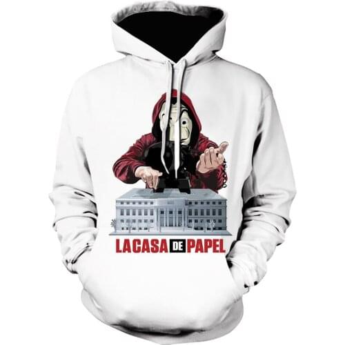 La Casa De Papel harajuku off white Sweatshirt 3D Printed Fashion Money Heist The Paper House man hoodies autumn Funny Pullover