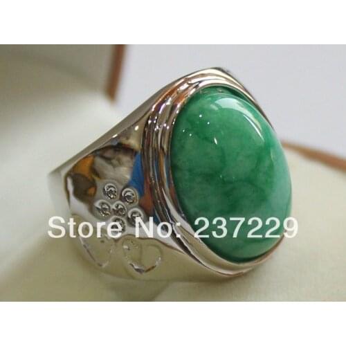 Noble Natural Green Jade Fashion Jewelry mens Rings 13X18MM Size 8,9,10,11