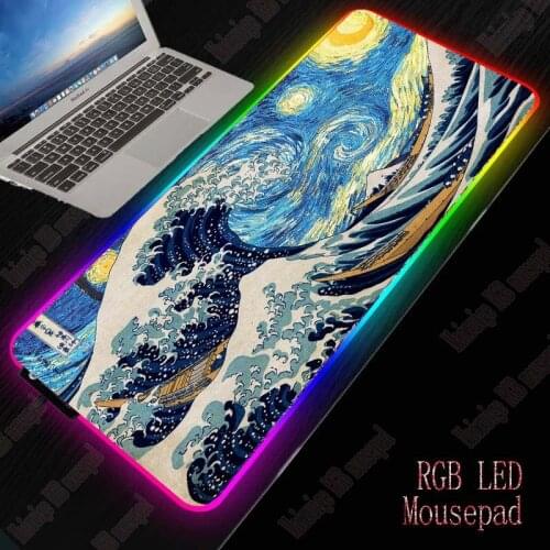XGZ Great Waves RGB Gaming Large Mouse Pad Gamer Led Computer Mousepad Big Mouse Mat with Backlight Carpet Keyboard Desk Mat