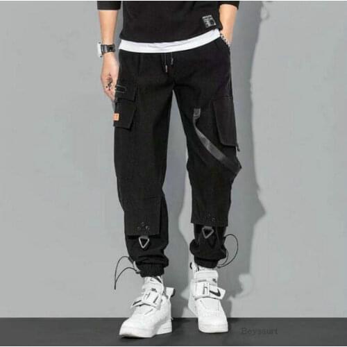 Black Cargo Pants Men Hip Hop Streetwear Joggers Sweatpant Fashion Harajuku Harem Pant Multi-Pocket Casual Mens Pants Women 2021