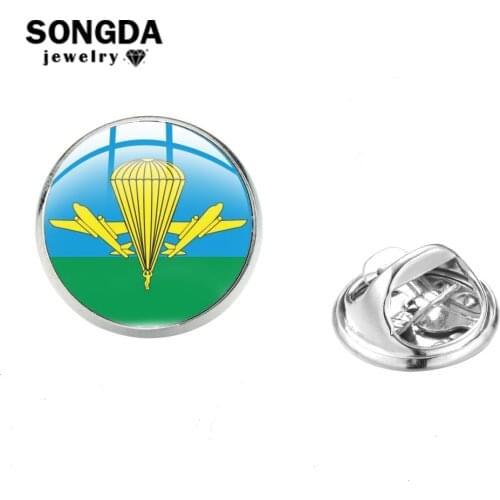 SONGDA Russian Paratroopers Symbol Glass Cabochon Lapel Pin CCCP Soviet Airborne Air Force Brooch Bag Hat Clothes Decorated Pins