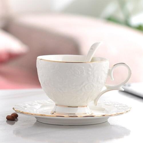 European Style Simple Bone China Flower Tea Cup English Afternoon Tea Cup and Saucer Household Hand-painted Ceramic Coffee Cup