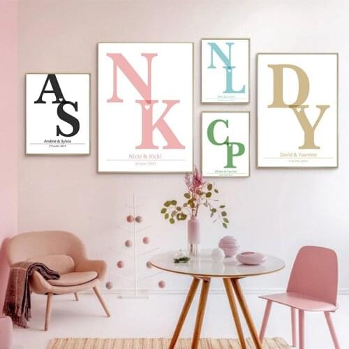 Personalized Initials Love Anniversary Canvas Painting Poster Print Mono Wall Art Picture Bedroom Wedding Home Interiors Decor