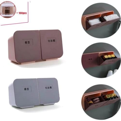 Wall-Mounted Bathroom Cotton Swab Storage Box, Two-ComparTment Flip Lipstick Storage Box, Multifunctional Household Storage Box