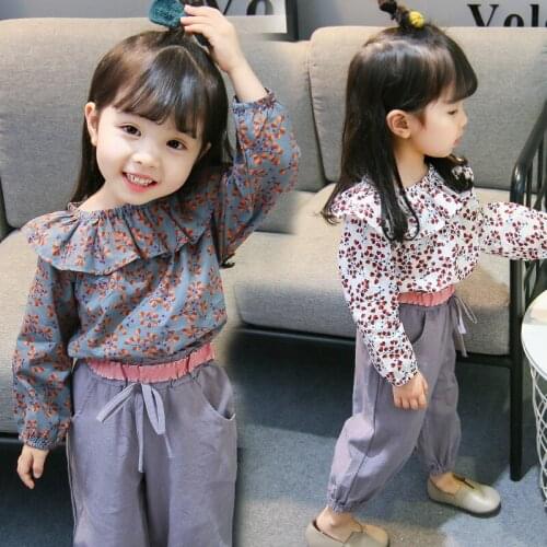Spring Autumn Toddler Clothes For Kids Suit Baby Girls Clothing Floral Costume Childrens 2-Piece Set Long-Sleeved Top+Trousers