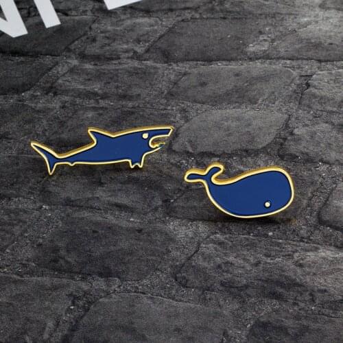 Tiny Animal Shark Whale Brooch Enamel Blue Pins Button Lapel Pin Badge Cartoon Jewelry Gift Denim jacket Backpack Accessories
