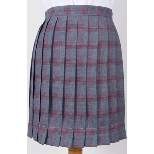 Sweet Womens Gray&Red&Blue Plaid Skirt JK Japanese Girl School Uniform Short Pleated Skirt A-Line Necktie Bow Tie