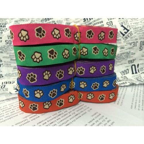 2014 NEW wholesale 7/8'(22 mmx10yards) 100% Polyester Woven Jacquard Ribbon cartoon ribbon 5 colors with Paw prints