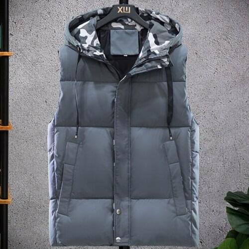 2020 New Winter Vest Men Casual Winter Waterproof Warm Hooded Slash Pocket Sleeveless Coat Multi Color Camo Print Plus Size