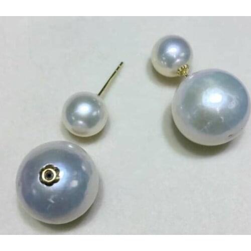 New huge pair of 6-11mm south sea round white pearl earring 18k