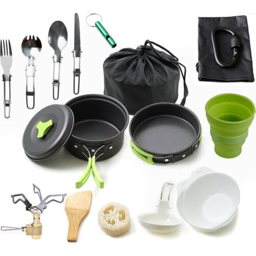 Outdoor Camping Equipment Cooking Set Pot Pan Cookware Stove Carabiner Spork Knife Spoon Camping Hiking Backpacking Picnic