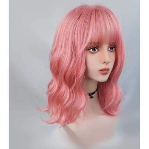 GAKA Medium Long Blonde Lolita Golden Synthetic Wigs European and American Fashion Big Wavy Hood Bob Style with Bangs