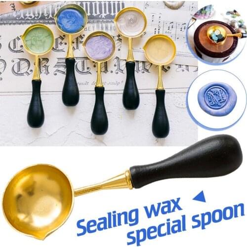 Gold Plated Stainless Steel Spoon Beech Wooden Handle Seal Wax Special Greeting Card Postcard Decoration Sealing Wax Spoon