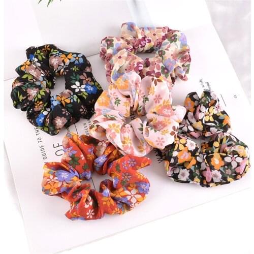 1Pcs Womens Floral Chiffon Scrunchies Hair Ties For Girls Cute Sweet Elastic Hair Bands Ponytail Hair Accessories Headwear