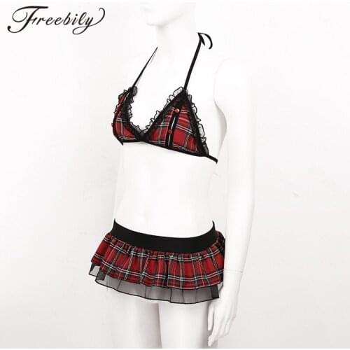 Sexy Schoolgirl Cosplay Role Play Costumes Plaid Night Halloween Women Roleplay Sex Uniform Erotic Costume Sexy Naughty Lingerie