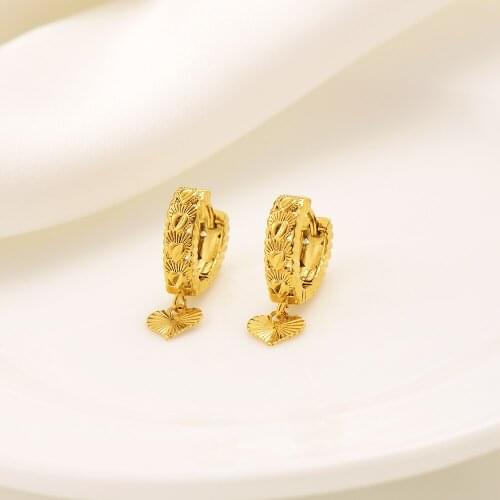 24k Fine Solid Gold Filled drop Earrings Love Trendy fashion Jewelry hang Heart Middle Eastern Arracadas oro laminado