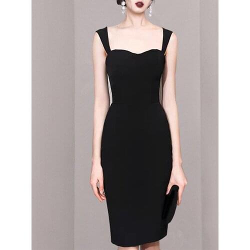 SMTHMA New Fashion 2021 Women Summer Dresses High Waist Elegant Sexy Spaghetti Strap Casual Black Dress