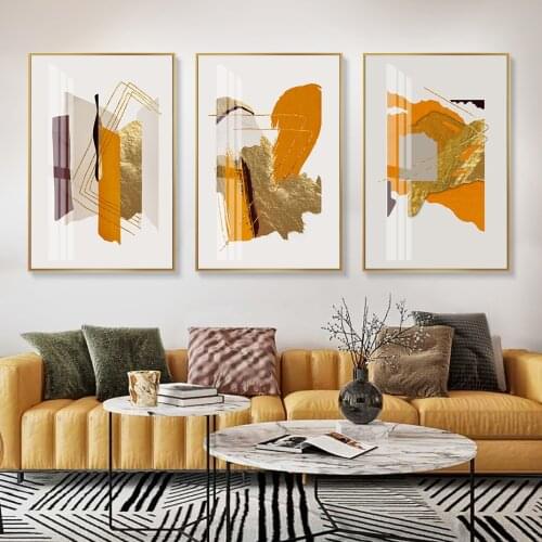 Modern Abstract Matt Golden Geometric Posters Canvas Paintings Wall Art Prints Pictures Living Room Corridor Interior Home Decor