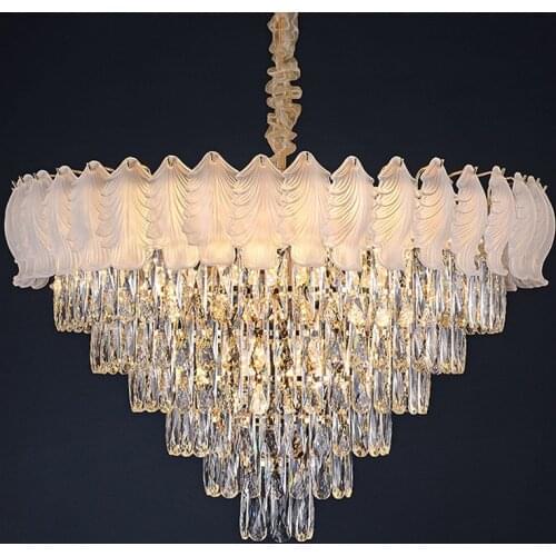 Living Room Art Deco E14 Led Pendant Lights Luxury Layers K9 Crystals Led Pendant Lamp Foyer Glass Chain Lamp Modern Lighting