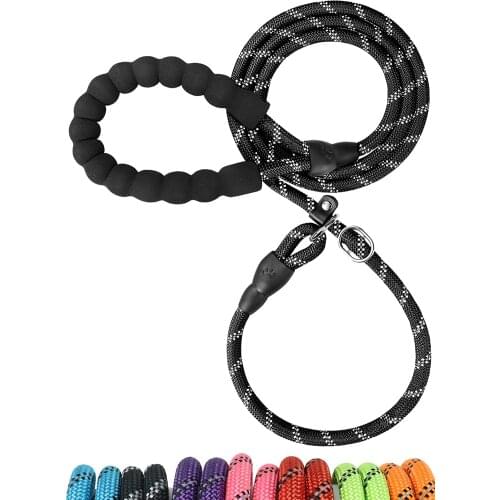 Reflective Slip Lead Dog Leash for Puppy Small Dogs Training and Walking, 6ft Climbing Rope Leash for Dogs Up to 50 lbs,Black