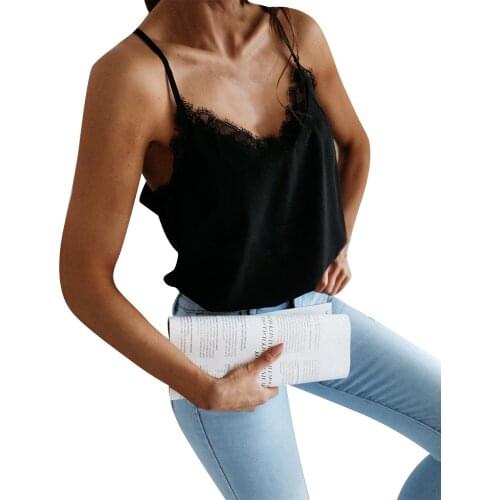 Women Summer Fashion Sexy Tops Sleeveless Pure Color V-neck Floral Lace Patchwork Camis Top Street Fashion Daily Wear Deals Vest
