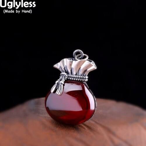 Uglyless BE Rich Design Money Bag Pendants for Women Chalcedony Garnet Necklaces NO Chains 925 Thai Silver Lotus Jewelry Gifts