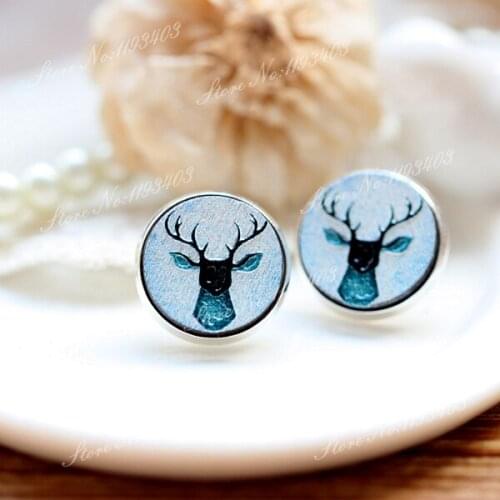 Unique 3D Deer Embossed 16mm Round Coloured Drawing pattern Laser Cut wood Cabochon DIY for Rings, Earring,Brooch,Necklace
