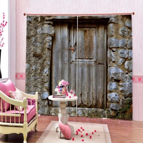 High quality custom 3d curtain fabric Stone wall wooden door Luxury Blackout 3D Window Curtain For Living Room