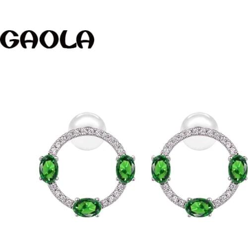 GAOLA Silver Plated Round Shape Pearl Green Zirconia Stud Earring Luxury Jewelry for Bridal Women GLE6154Y