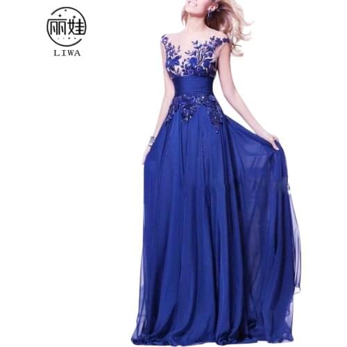 S-5XL Plus Size Robe De Soiree 2016 Sexy Lace Floral Backless Chiffon Long Party Evening Dress Vestido De Festa Longo BV104