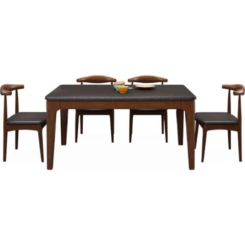 1.3m Nordic fire stone solid wood rectangular modern simple walnut color dining table with 6 chairs suit for small family