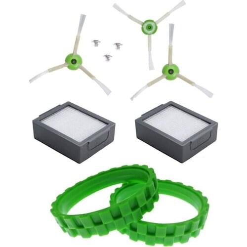 2 Pack Tires for Wheels + 2 Filters + 3 Side Brushes for IRobot Roomba Series I7 and E5