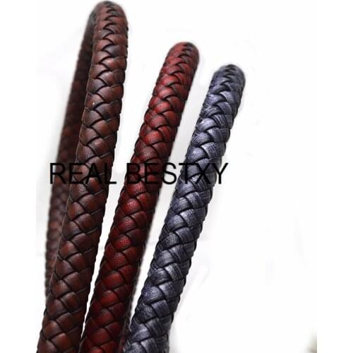 2m/lot approx 8mm distressed Genuine Braided Leather Rope String Cord For DIY Bracelet Jewelry Craft Making Finding Wholesale