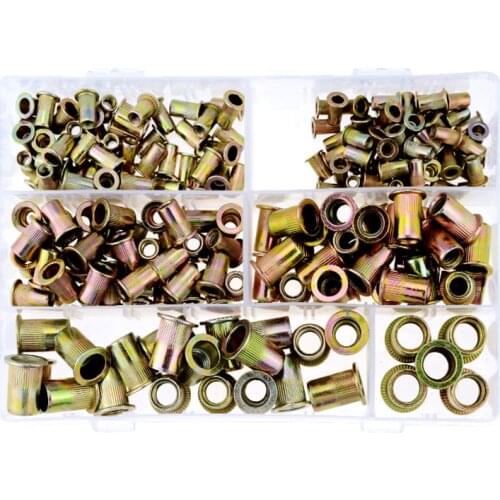 210pcs/lot Box Carbon Steel Rivet Nuts Carbon Steel M3 M4 M5 M6 M8 M10 M12 Flat Head Rivet Nuts Set Hardware Parts