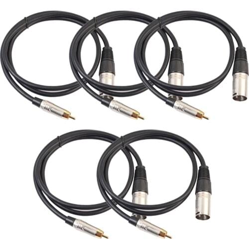 5pcs RCA Male To XLR Male Audio Mic Cable Patch Microphone Cord Parts 1.8m