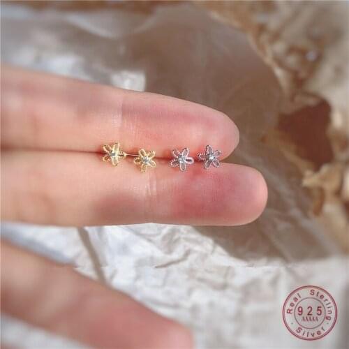 925 Sterling Silver Japanese Simple Hollow Flower Crystal Plating 14k Gold Earrings Women Fashion Elegant Party Jewelry