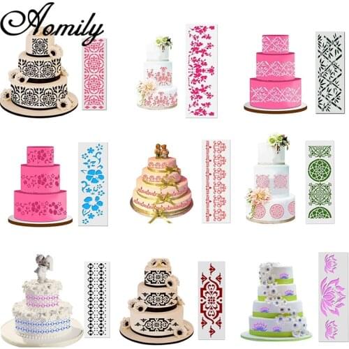 Aomily Art Flower Plastic Cake Stencil Airbrush Cookies Fondant Molds DIY Cake Painting Mold Mousse Brim Decorating Baking Tool