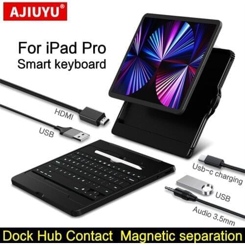 AJIUYU Magic Keyboard For iPad Pro 12.9 inch 11 2021 2020 Air4 Tablet HDMI Dock Hub USB Adapter Protective Smart Cover Case