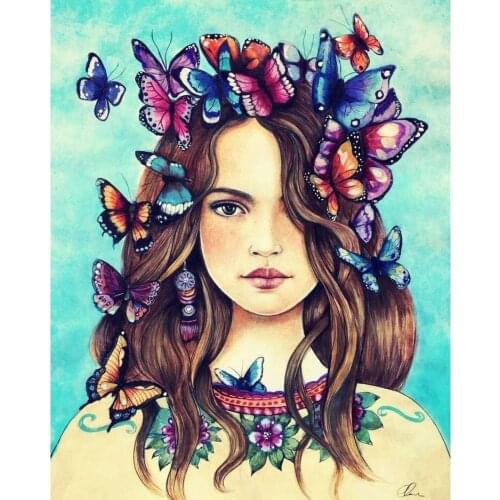 LaoJieYuan 5D DIY Diamond Painting full drill Colorful butterfly girl Cross Stitch Resin Craft Needlework Diamond Embroidery