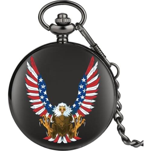 Flying Eagle USA Flag Quartz Pocket Watch Clock Men Women Black Case Quartz Steampunk Gift Item cep saati 2020