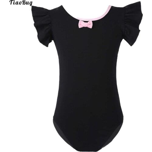 Kids Girls Ballet Dance Performances Leotard Ruffle Sleeveless Round Neck Bow Tie Front Criss Cross Back Bowknot Decor Bodysuit