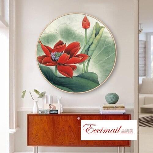 EECAMAIL Simple Modern Living Room Lotus Diamond Painting Cross Stitch 2019 New Restaurant Triple Round Diamond Painting 5D